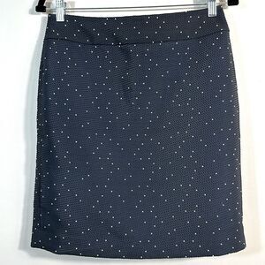 Ann Taylor Blue White Polka Dot Textured Lined Mini Pencil Skirt Office Siren 4